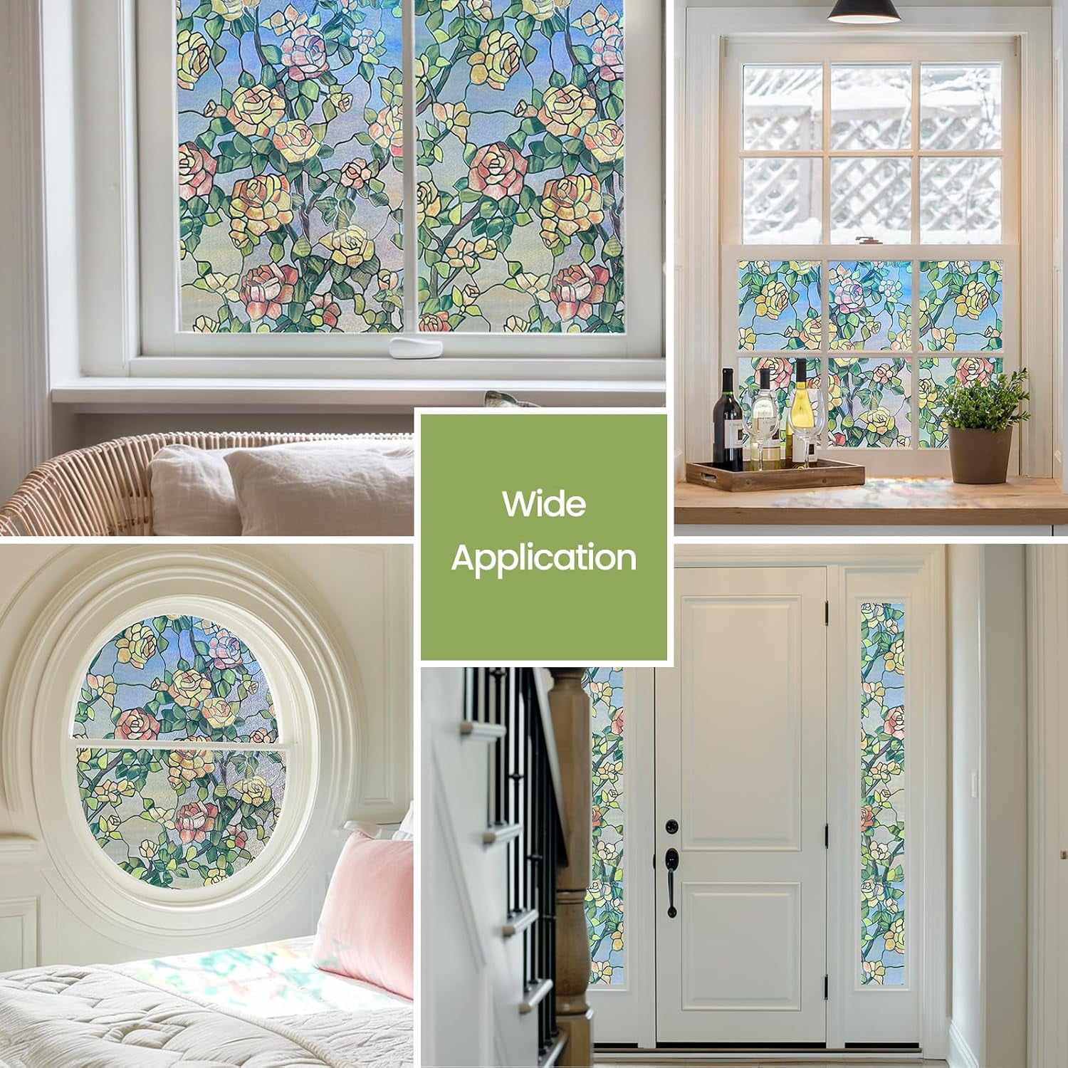 Stained Glass Window Film, Decorative Window Privacy Film for Bathroom,Front Door,Home, Sun Blocking Heat Control,Static Cling, The Beast's Rose, 23.6inch x 35.4inch