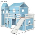 thumbnail image 4 of Twin Size House Loft Bed with Slide and Tent, Wood Twin Over Twin Floor Bunk Bed with Curtains & Tower, Loft Bed Playhouse Bed Frame for Boys and Girls（Blue), 4 of 9