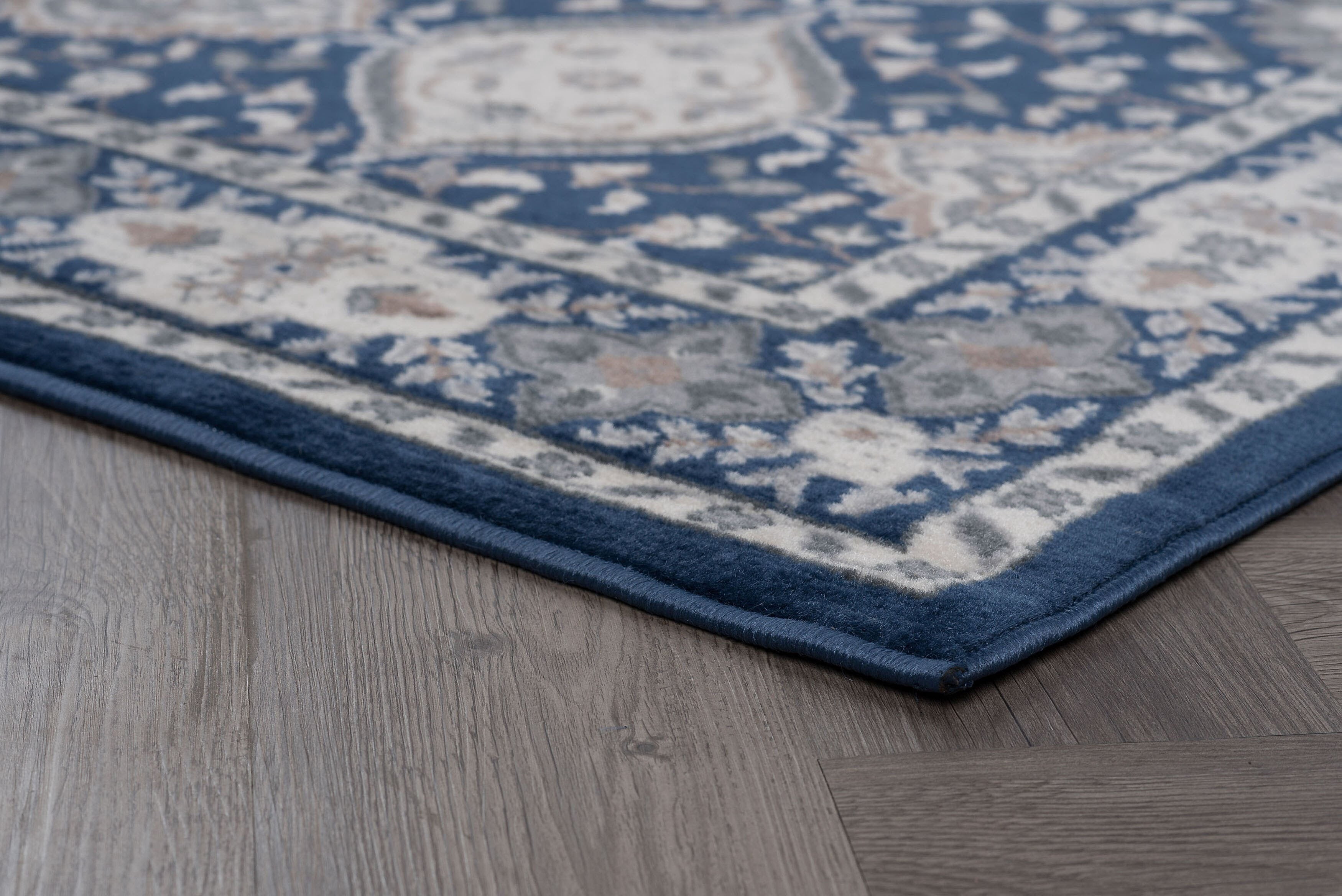 Traditional 2x8 Area Rug (2'3'' x 7'3'') Oriental Navy, Cream Indoor Runner Easy to Clean