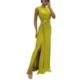 thumbnail image 2 of Lady Evening Dress - Pleated Slit Hem Floor Length, Rhinestone Decor Sleeveless, Round Neck High Waist Maxi Dress, 2 of 8