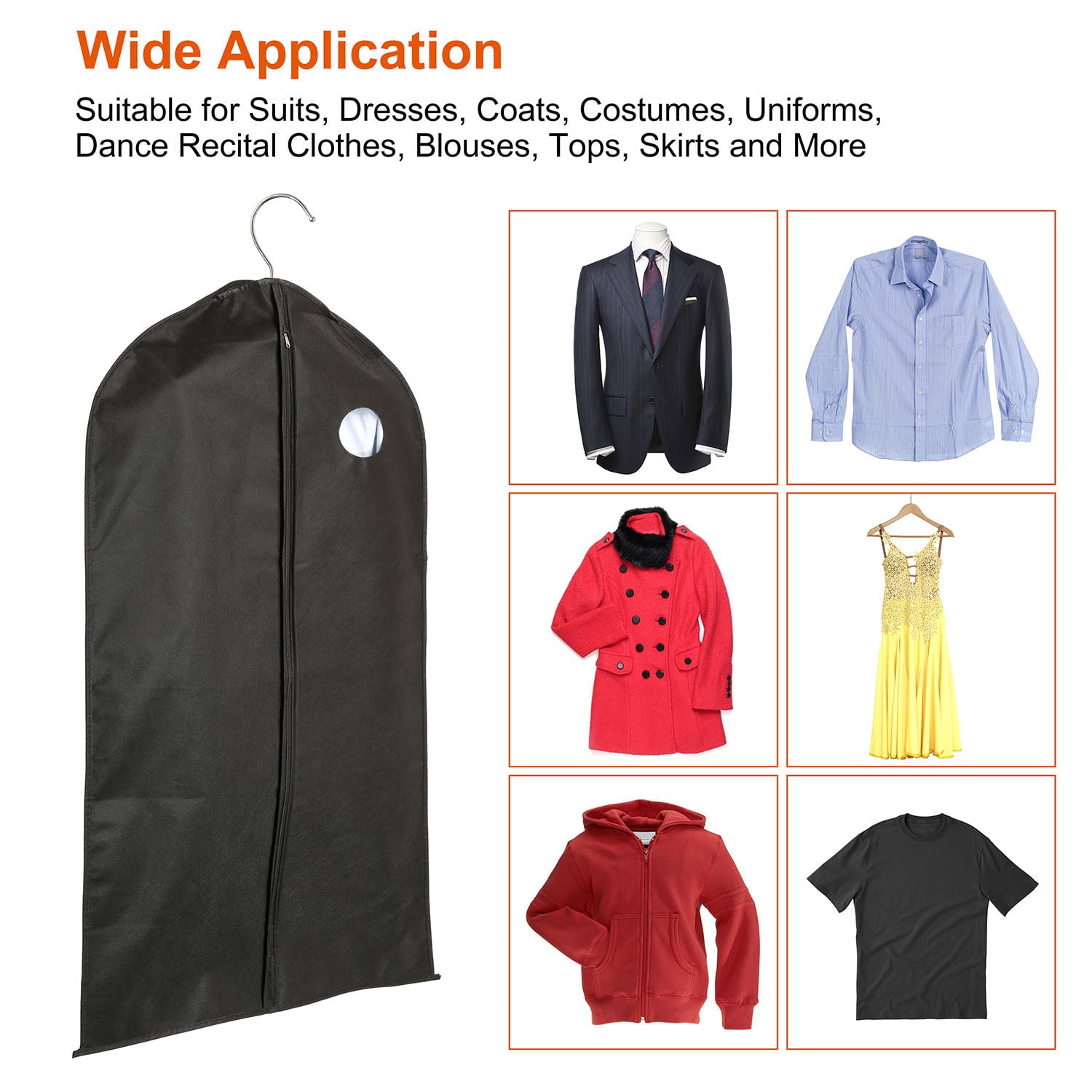 iNova 5pcs 39" Garment Bags Hanging Suit Bags Covers Breathable with Full Zipper Transparent Window for Suit Dress Coat Storage Travel Use