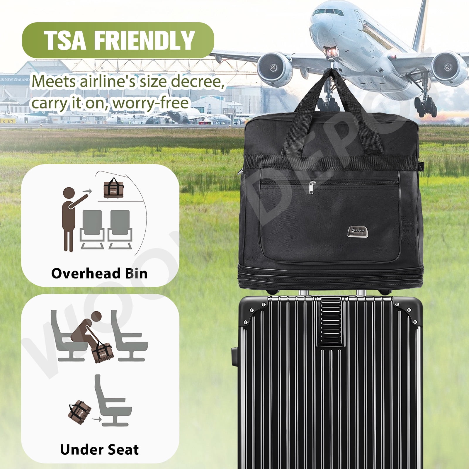 WOOW DEPOT 30in Expandable Suitcase Bag 3 Layer Foldable Rolling Wheeled Luggage Handbag Large for Home Storage Travel Business Moving