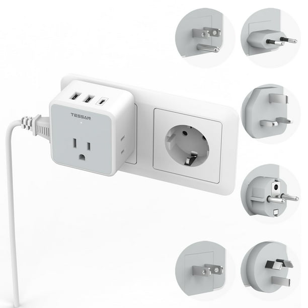 Adaptador de viaje TESSAN universal 6 en 1 con 3 salidas USB y 3 salidas AC