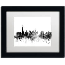 Trademark Fine Art "Las Vegas Nevada Skyline B&W" Canvas Art by Michael Tompsett, White Matte, Black Frame