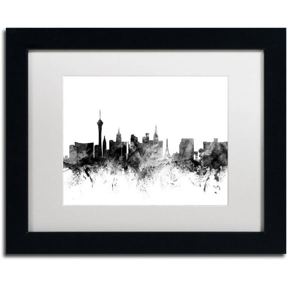 Trademark Fine Art "Las Vegas Nevada Skyline B&W" Canvas Art by Michael Tompsett, White Matte, Black Frame