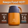 thumbnail image 3 of Insulated Food Flask - 530ml Stainless Steel Jar for Hot and Cold Meals – Double-Wall Insulation, Thermal Food Container for School, Office, Travel, Camping - Foldable Spoon, Bag - Orange - 24.7 oz…, 3 of 8