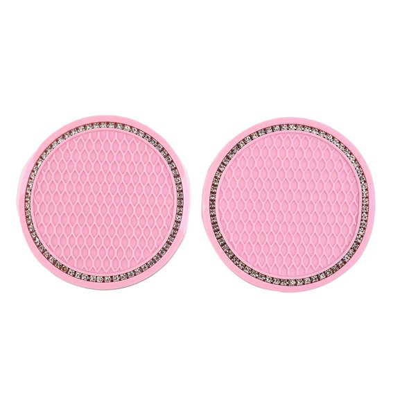 2Pcs Pink Cup Holder Mat Car Coasters Pad Pink Cup Holder Mat Rhinestone Auto Interior Accessories Non-Slip Mat 7Cm Diameter Mingyiq