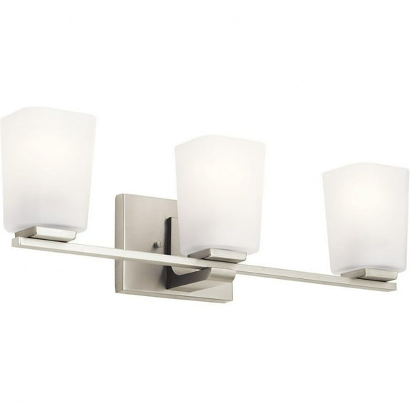55017NI Kichler Lighting Roehm - 3 Light Bath Vanity Approved for Damp Locations - with Transitional inspirations - 7.25 inches tall by 23 inches