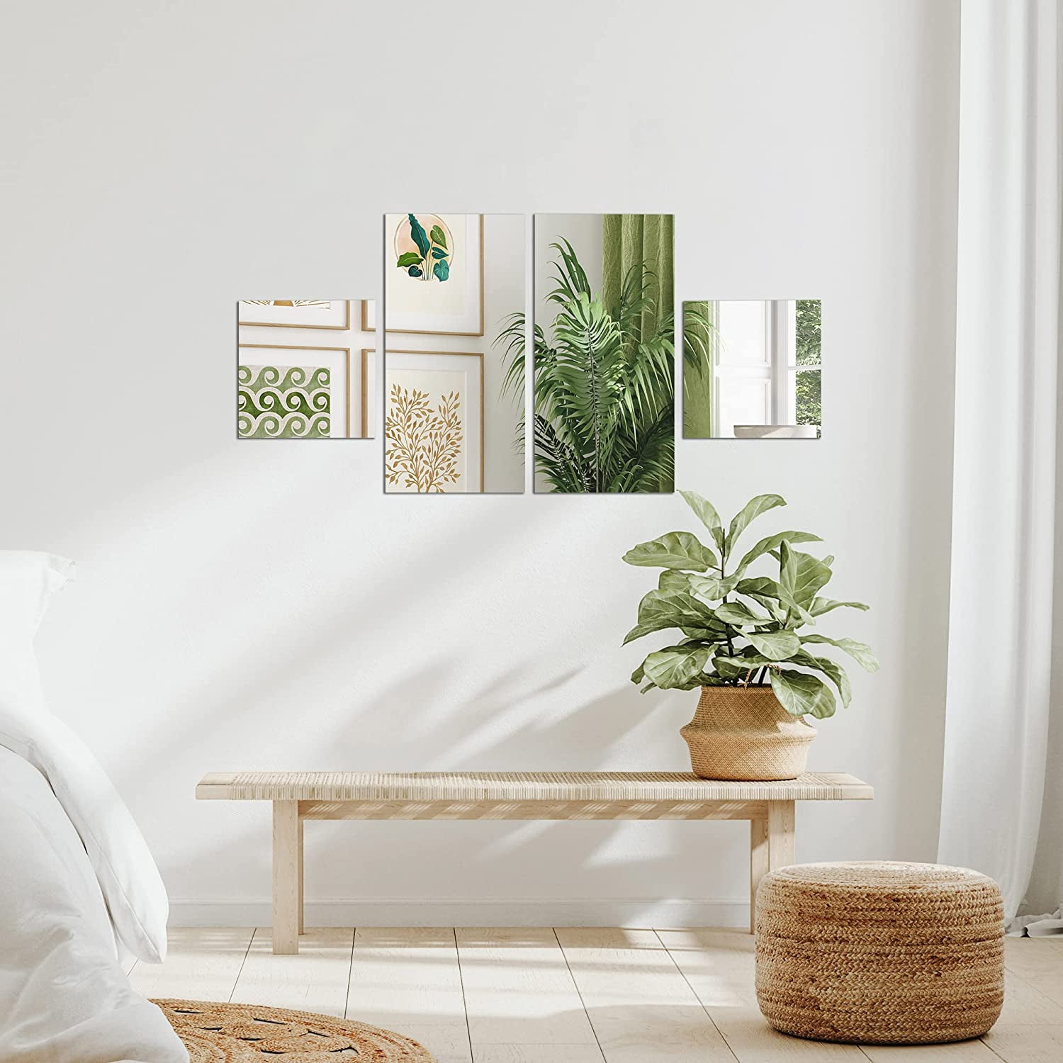 Americanflat Adhesive Mirror Tiles - Exclamation Rectangular Design - Peel and Stick Mirrors for Wall. Frameless Mirrors for Bedroom and Living Room Decor (4pcs Set)