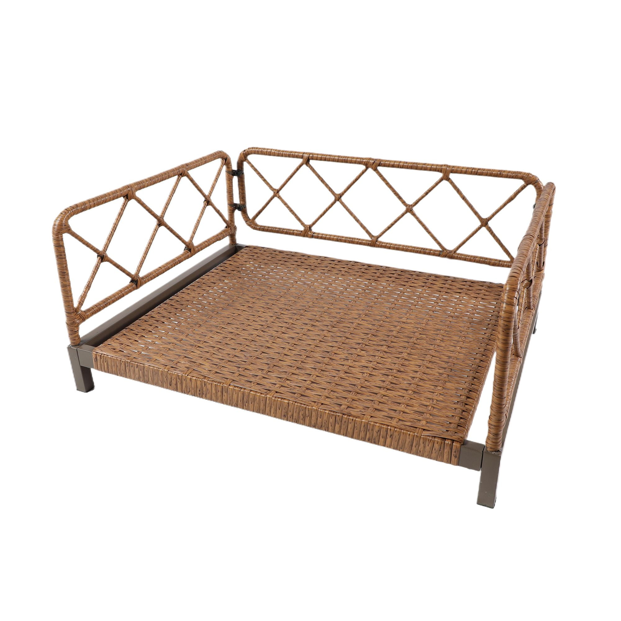 Kadyn 25" Wicker Dog Bed for Small Dogs with Removable Mattress Cover in, Dog Sofa Bed, Modern Pet Bed Furniture for Puppies and Little Breeds, Brown