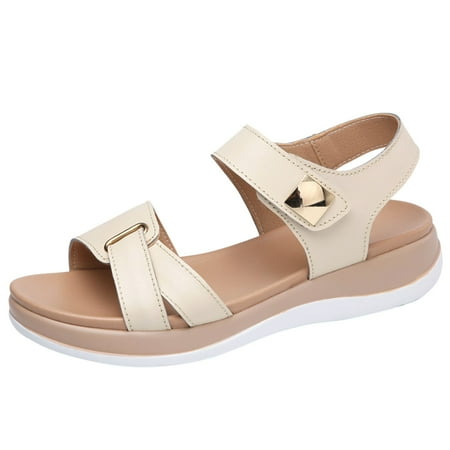 

TAIAOJING Women Sandals Summer Sandals Flat Thick Bottom Open Toe Hook Loop Solid Color Casual Fashion Shoes Zapatos