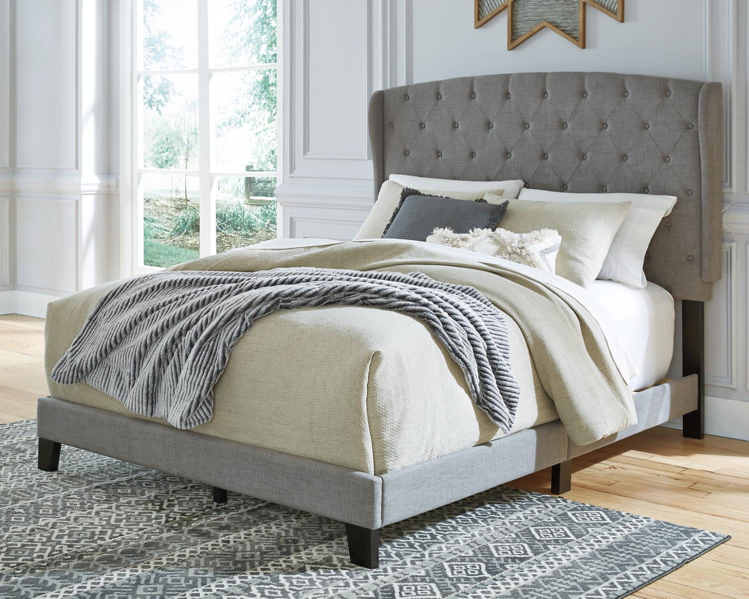 Signature Design by Ashley Vintasso Gray Wingback King Upholstered Bed ...