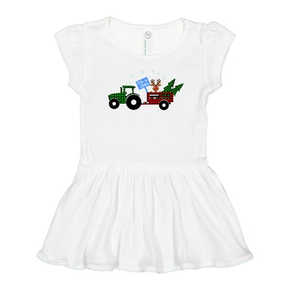 Inktastic Plaid Christmas Tractor With Cute Reindeer Girls Toddler Dress