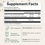 Micro Ingredients Pure Magnesium Glycinate 1,000mg, 300 Capsules | 100% Chelated with Vitamin C for Max Absorption | Sleep, Muscle, Heart Support | Filler Free