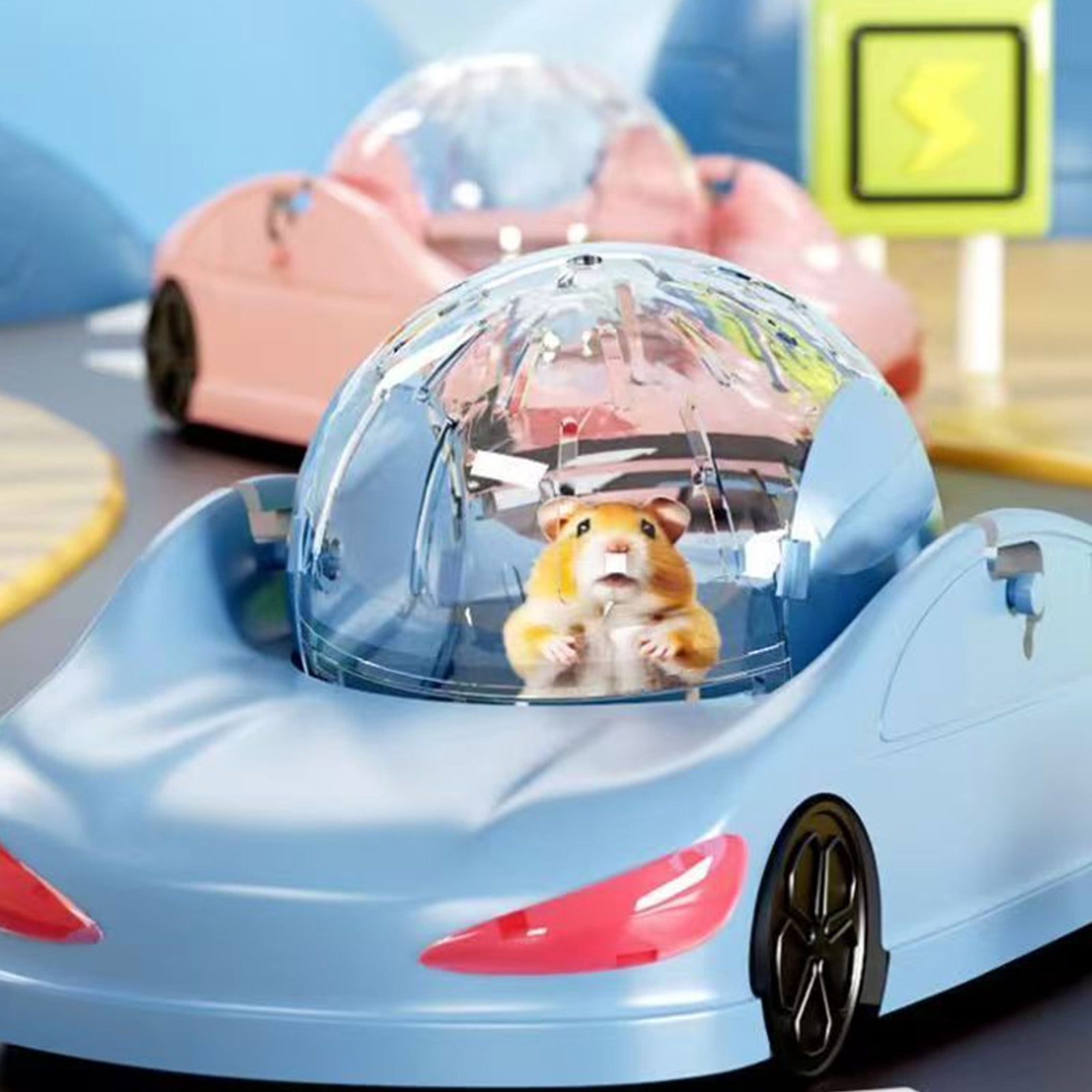 Hamster Activity Car Toy Exercise Fitness Wheel Clear Running Vehicle for Small Pet Hamsters Ferrets and