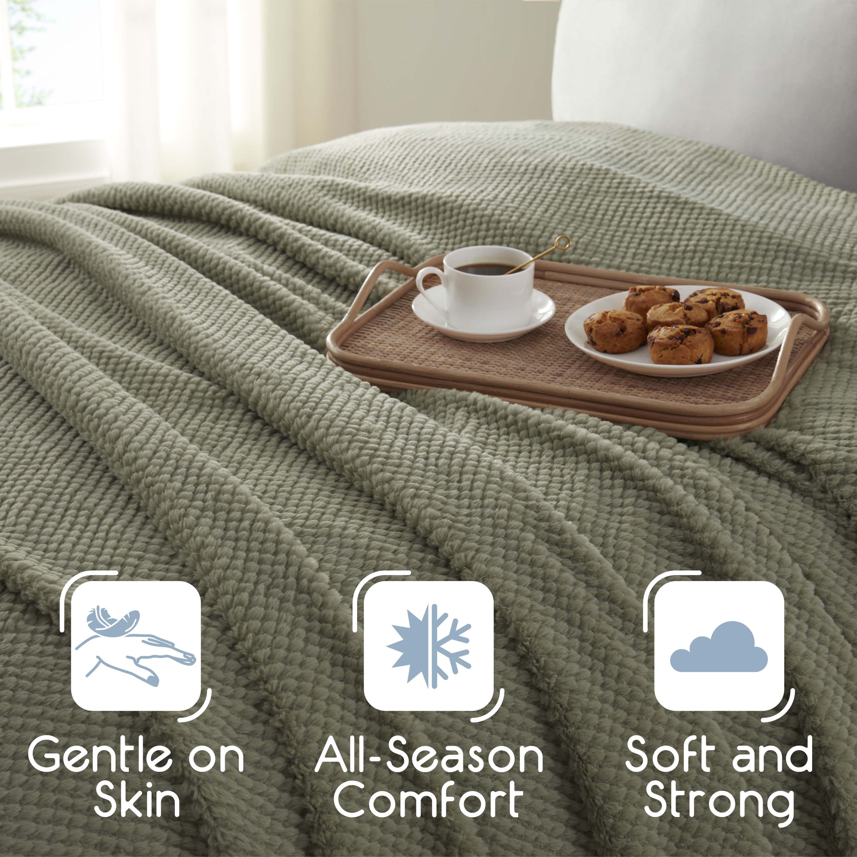 Vellux King Plush Texture Blanket | Ultra Soft Lightweight All-Season Throw | Sage