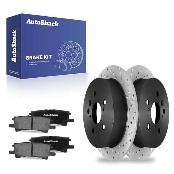 AutoShack Rear Brake Kit Replacement for Lexus RX350 Toyota Highlander Drilled & Slotted E-Coated Disc Brake Rotors Black Ceramic Brakes Pads 11.34" 288 mm SCDPR4135841358996