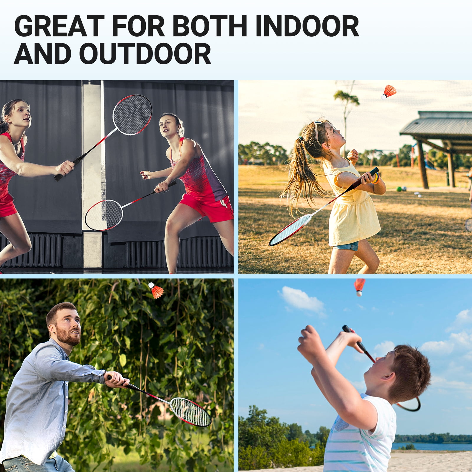 CureCalor Badminton Racket Set for 4 Players, 4 Racquets, 3 Shuttlecocks 4 Overgrips with Carry Bag