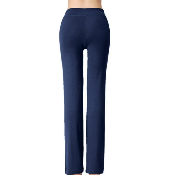 RYRJJ Womens Yoga Sweatpants Drawstring Wide Leg High Waisted Lounge Pajamas Pants Comfy Workout Loose Trousers with Pockets(Dark Blue,L)