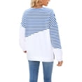 thumbnail image 3 of Deago Women Striped Color Block Long Sleeve Crew Neck Sweatshirt Casual Loose Fit Pullover Shirts Side Split Tunic Tops, 3 of 8