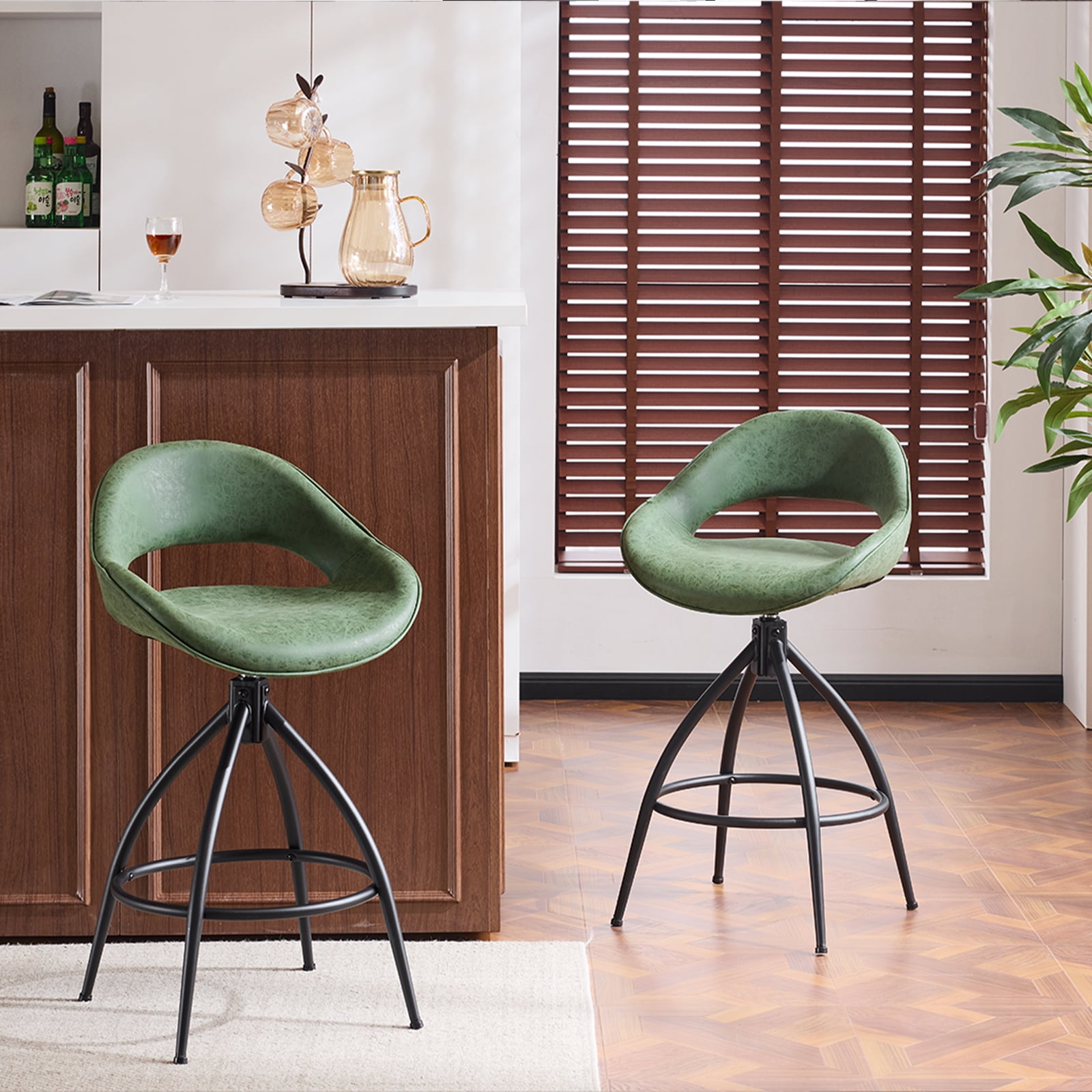 Ktaxon Set of 2 Swivel Barstools with footrest, 26" Counter Height Padded Bar Stools 2 PCS, Green
