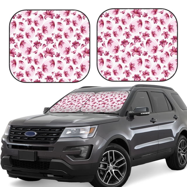 Wukai Lilies Flowers Car Front Windshield Sun Shade,Sun Visor Shield Block Automotive Interior Protector Blocks UV Rays-Small