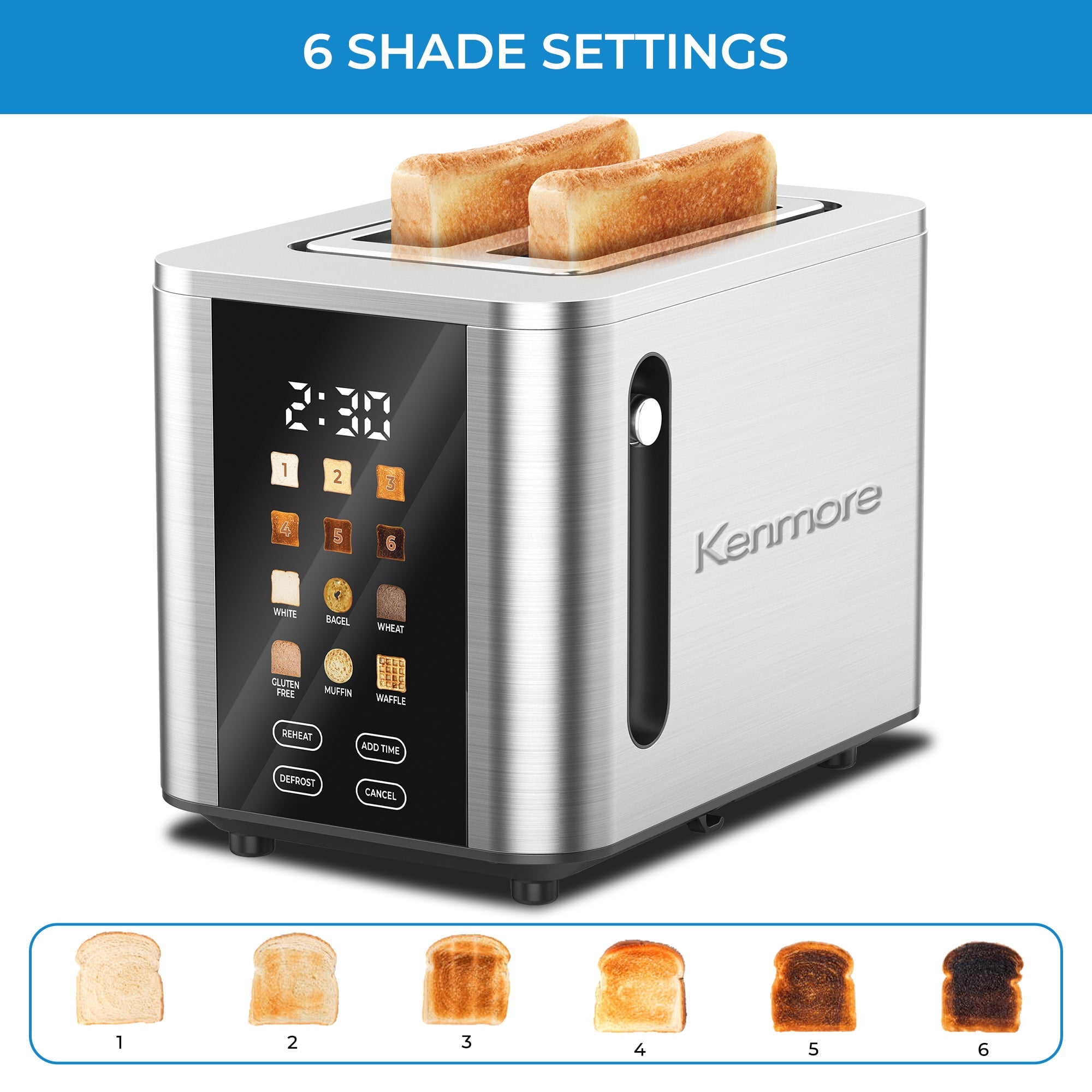 Kenmore 2-Slice Digital Toaster with Touch Controls, Stainless Steel