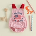 thumbnail image 2 of Duqingm Baby Boy Girl 4th of July Outfit Sleeveless Corduroy Overalls USA Flag Embroidery Romper Independence Day Clothes(Pink,0-3 Months), 2 of 3