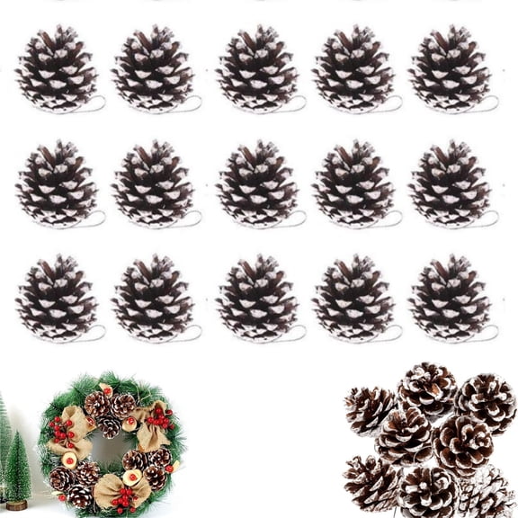 Rustic Snow Pinecones,DIY Crafts Decorations,Snow Pinecones for Christmas Tree,18pcs Natural Pinecones with String for Garland,Wreaths