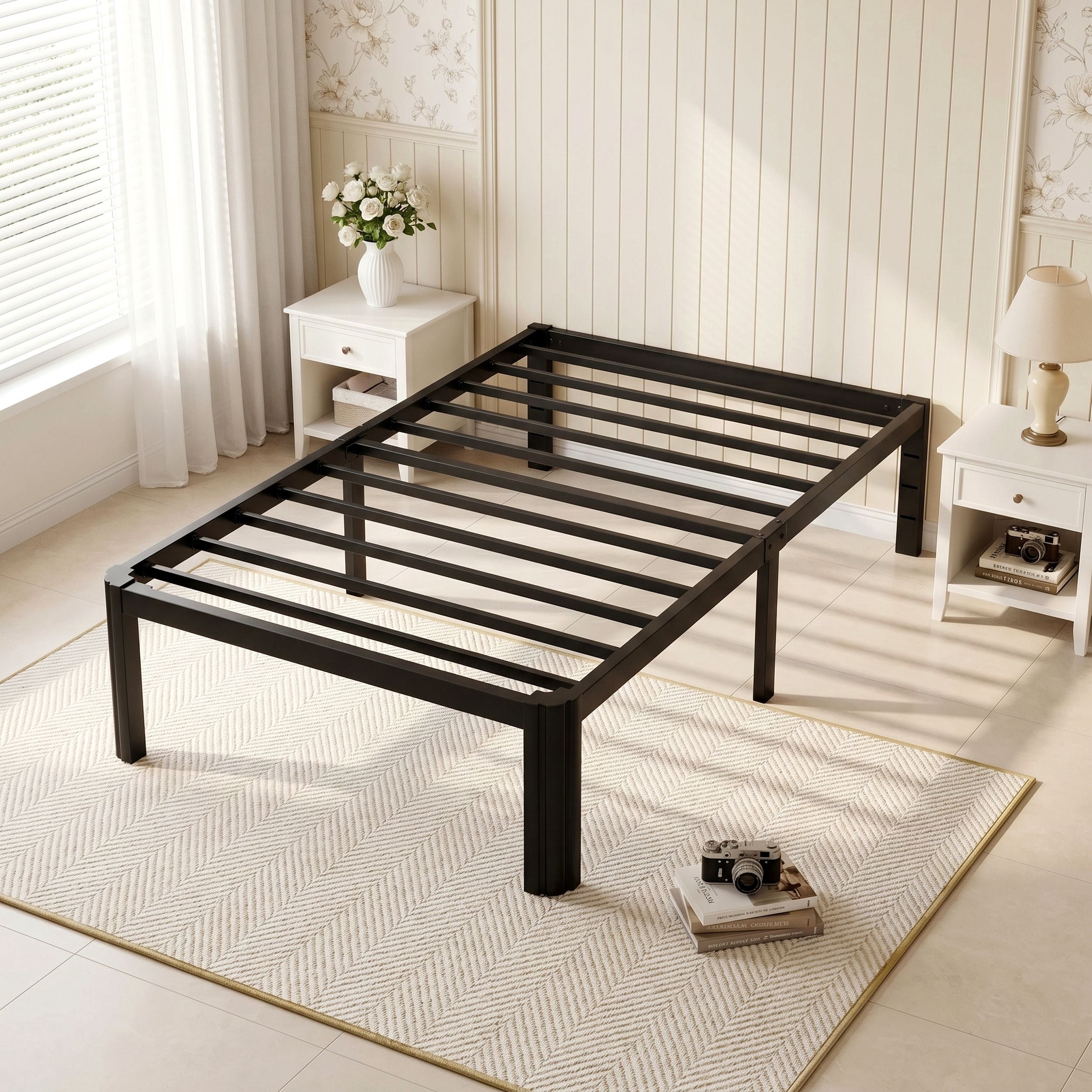Merrland Twin Bed Frame, 14" Metal Platform Bed Frame with Fan-Shaped Legs, 3500 lbs Capacity, Under-Bed Storage Space, Easy Assembly, Black