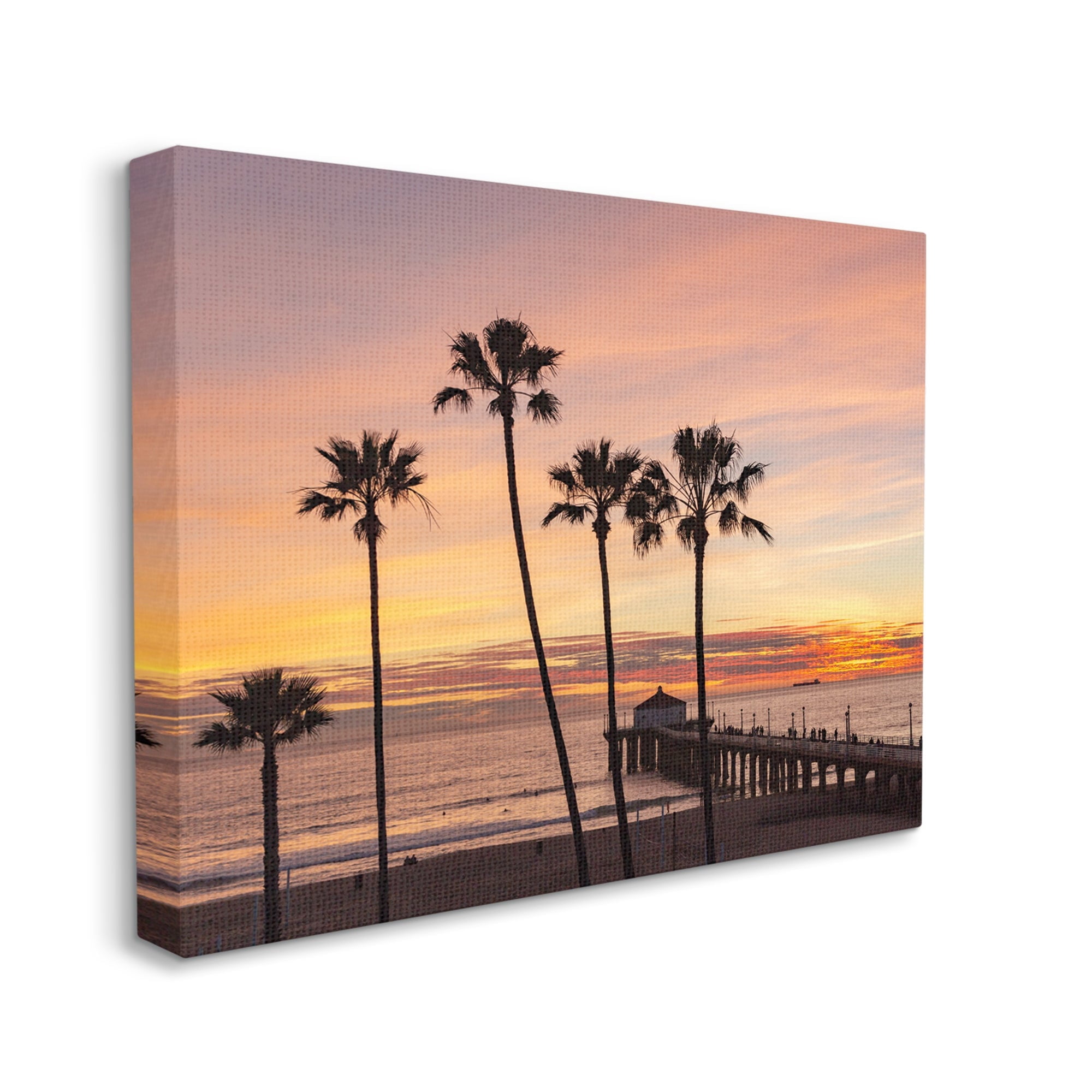 Stupell Industries Tropical Palm Tree Sunset Summer Pier Docks Photograph Gallery Wrapped Canvas Print Wall Art, Design by Jeff Poe Photography