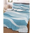 thumbnail image 3 of Quilts Twin-XL Size Bedding Set, Blue Ombre Lightweight Quilted Comforter, Modern Moire Abstract Art Aesthetics Soft Reversible Bedspread Coverlet with Pillow Covers for All Season, 68" x 98", 3 of 7