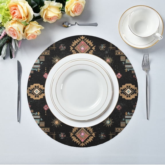 15.4" Round Placemat Set of 1 Polyester Fabric Place Mats Non-Slip Dining Kitchen Table Mats for Kitchen Party Decor Abstract Shapes Pattern