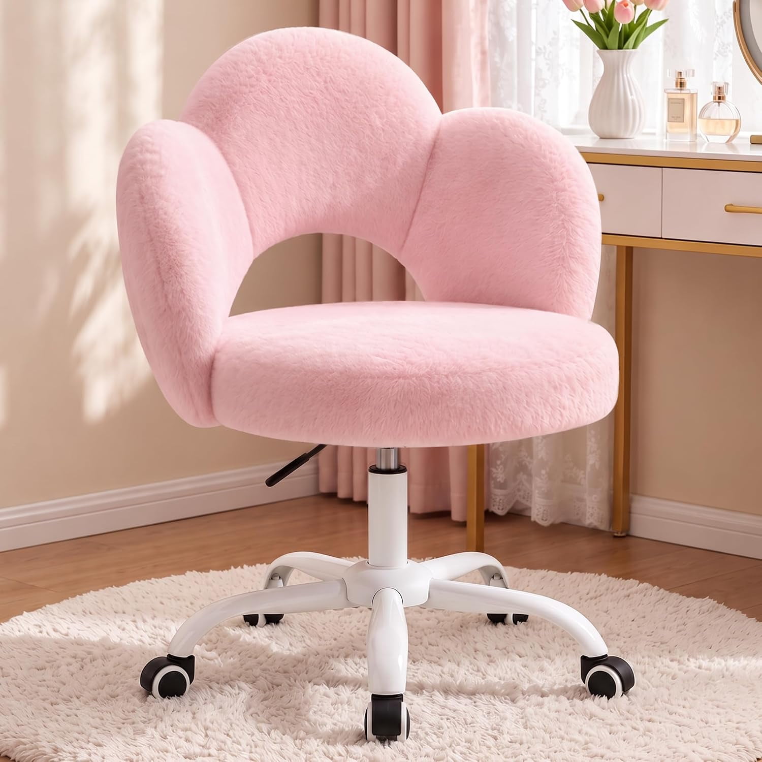 fluffy pink desk chair for product