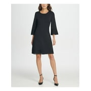 DKNY Womens Black Bell Sleeve Jewel Neck Short Shift Dress S
