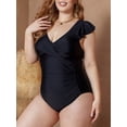 thumbnail image 3 of Charmo Womens Plus Size Ruffled V Necke Bath Suit One Piece Monkini Swimwear Solid Swimsuit, 3 of 6