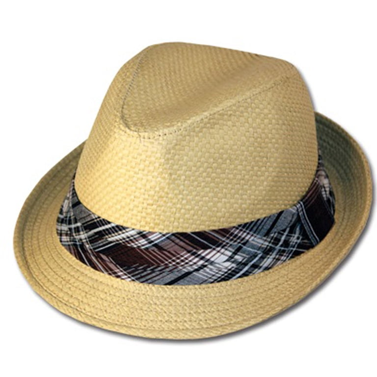 Natural Straw Plaid Fedora Plaid Flip Up Brim Natural Fedora Trilby Summer Beach Sun  main image 2