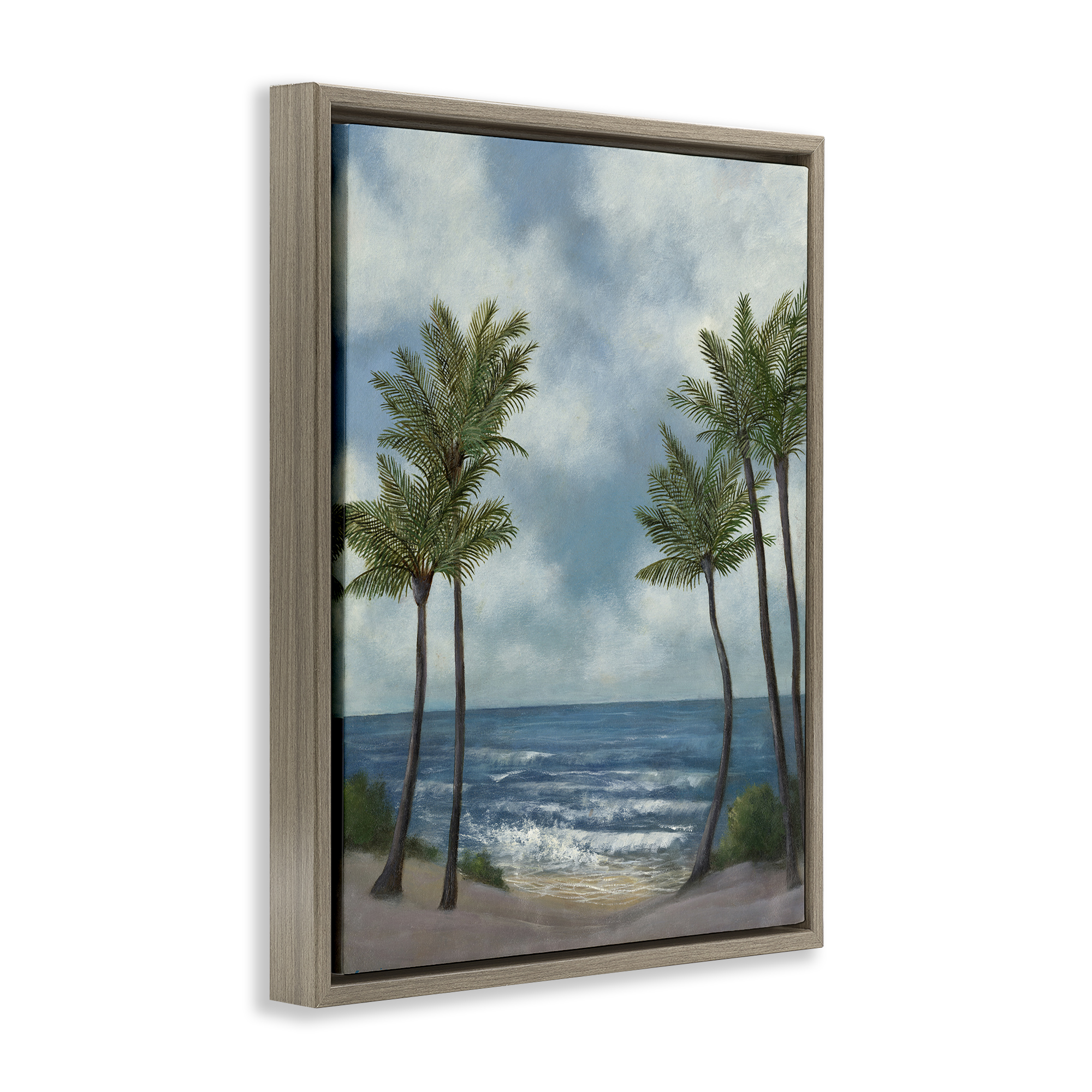 Stupell Industries Tropical Breaking Waves Landscape Painting Brown Floater Framed Canvas Art Print Wall Art, 25 x 31