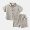thumbnail image 2 of Xudanell Toddler Baby Boy Linen Outfits Solid Color Short Sleeve Lapel Button Down Shirt and Shorts Summer Clothes Set (Beige, 4-5 Years), 2 of 9