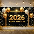 thumbnail image 3 of Gold Glitter 2026 Banner Black Background Happy New Year Banner Golden Balloons Star Decorations New Year Celebration Banner for New Year Party 2026 Celebration Holiday Gathering, 3 of 9