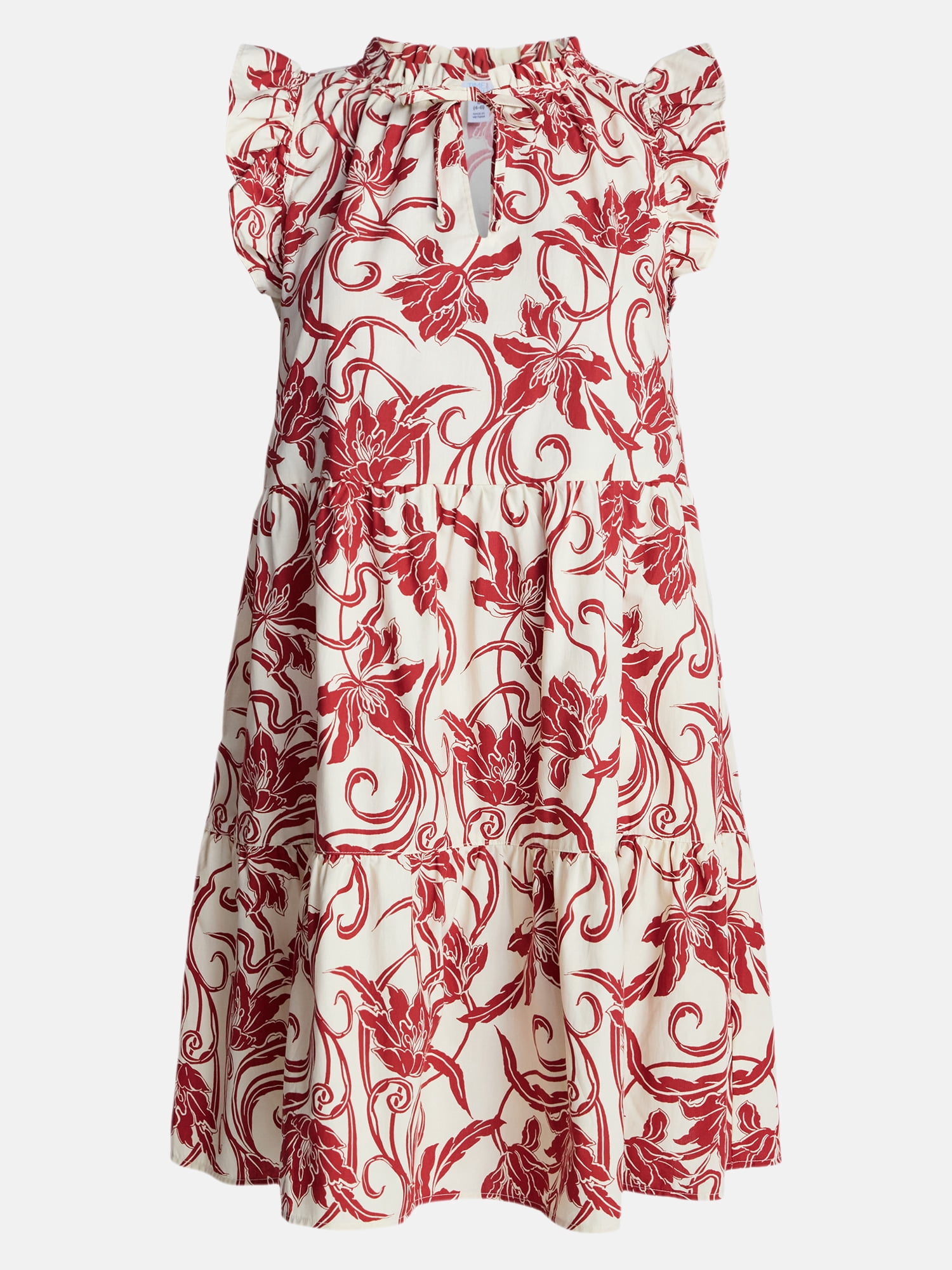 Time and Tru Women's and Women's Plus Tiered Cotton Mini Dress with Flutter Sleeves, Sizes XS-4X