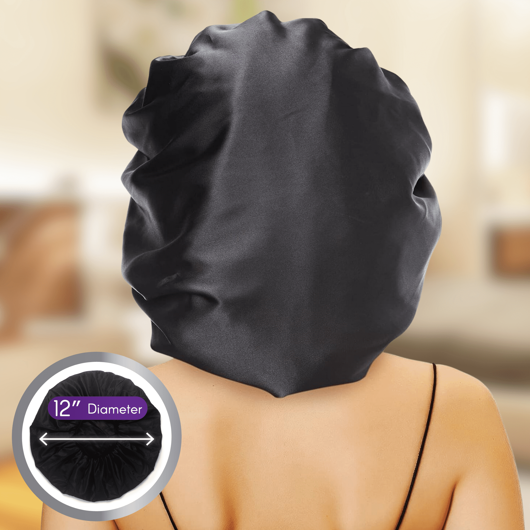 (3 pack) Ms. Remi X-Large Black Satin Hair Bonnet for Day and Night Protection