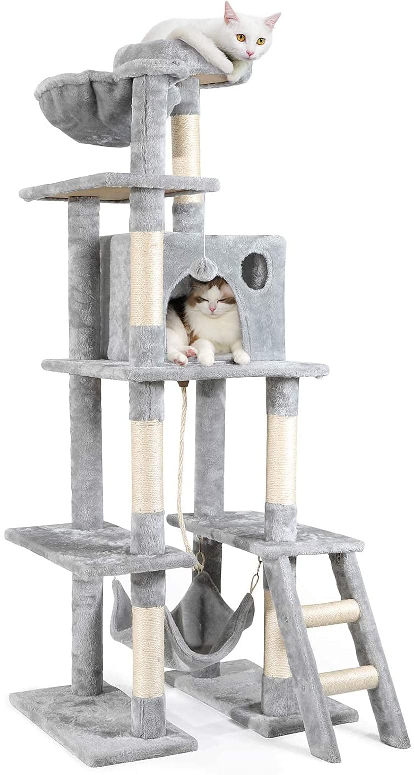 Hammock Kittens Climbing Stand House Pet Activity Center Large Perch Dooradar 61-in Cat Tree Tower with Condo for Indoor Cats Multi-Level Cat Furniture with Scratching Posts 
