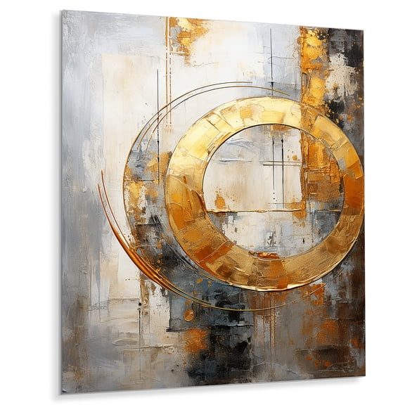 Designart "Gleaming Geometry Gold Grey painting IX" Abstract Collages Metal Art Living Room