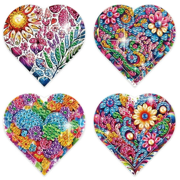 4pcs Diamond Painting Kit Bookmarks 5D DIY Flower Heart Shaped Sparkling Handmade Artwork For Book Lovers Perfect for Holiday Gifts