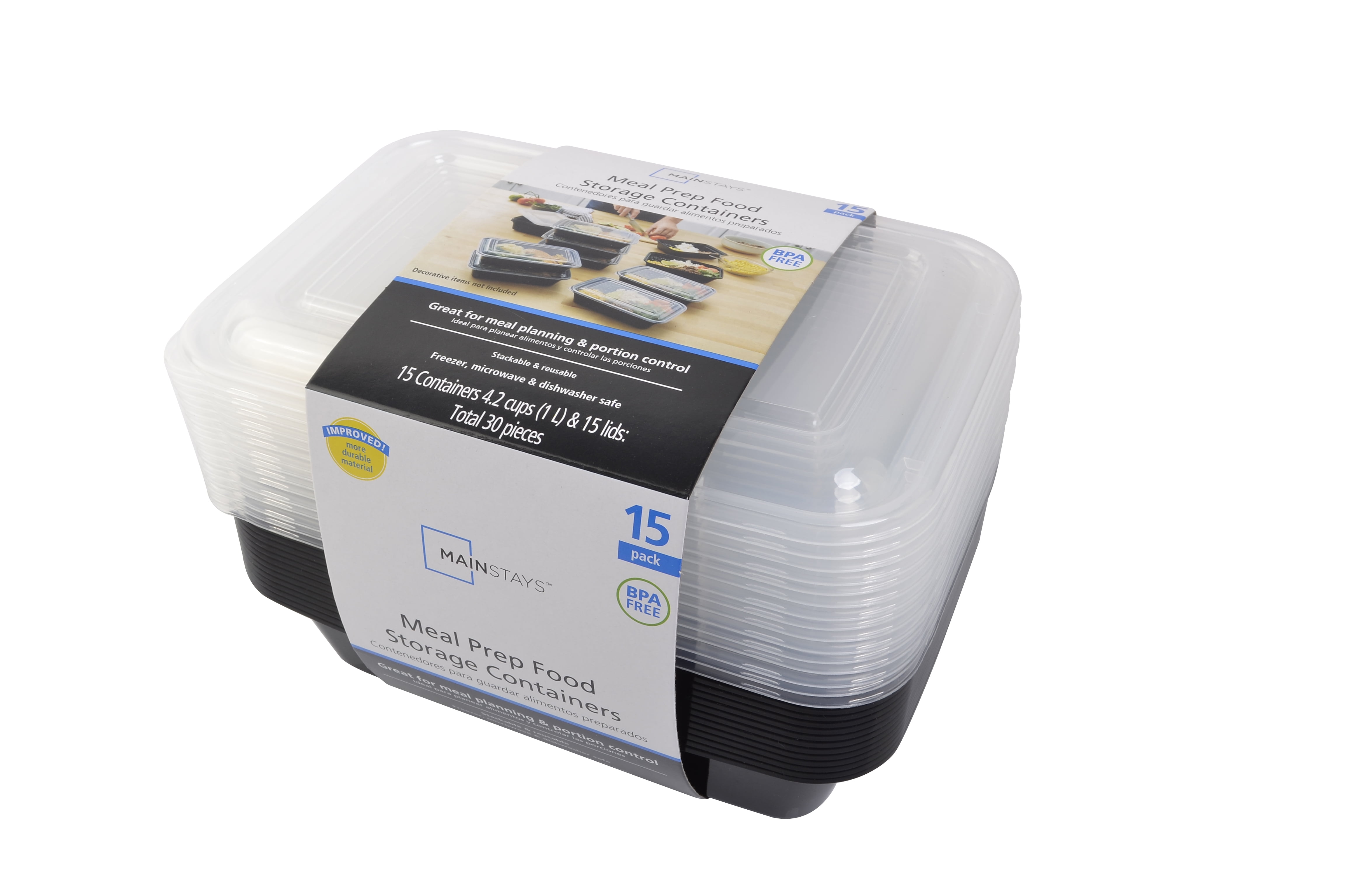 Mainstays Meal Prep Storage Containers, 15 pack