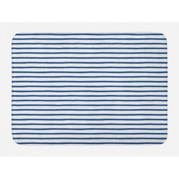 Harbour Stripe Bath Mat, Horizontal Nautical Stripes Pattern Hand Drawn