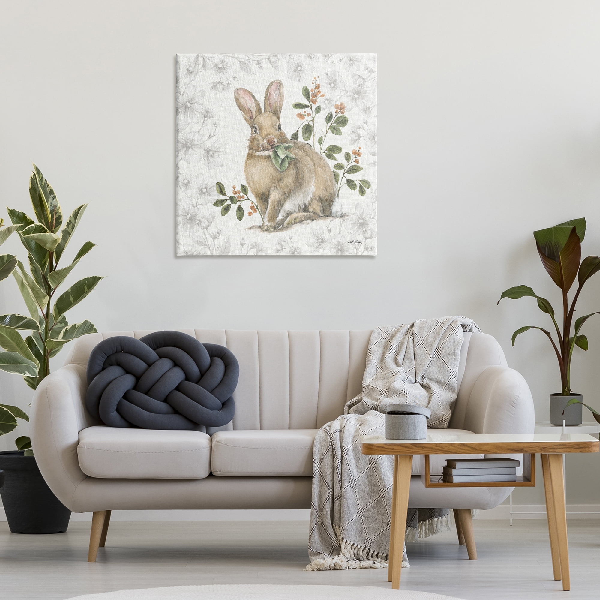 Stupell Industries Floral Garden Bunny Animals & Insects Painting Gallery Wrapped Canvas Art Print Wall Art, 30 x 30