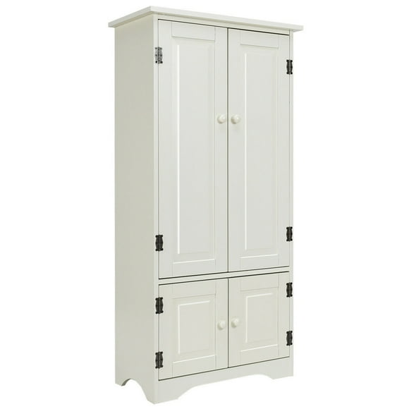 Costway Accent Storage Cabinet Adjustable Shelves Antique 2 Door Floor Cabinet White