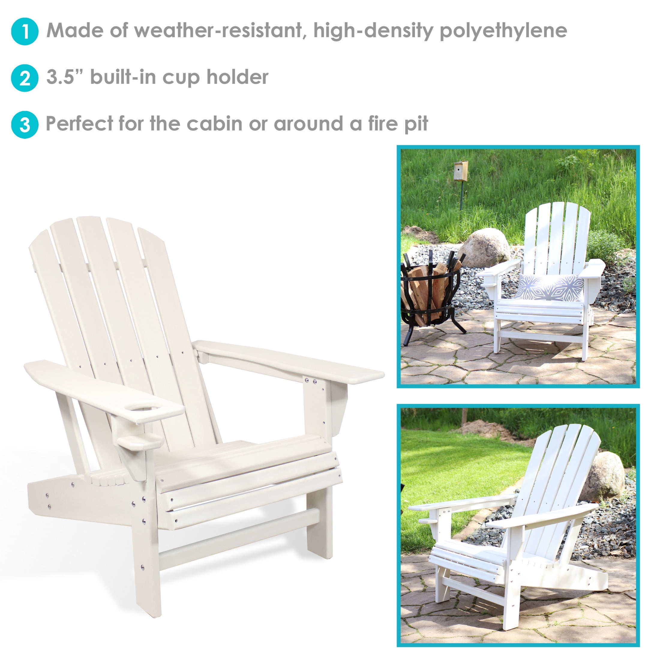 Sunnydaze Lake-Style All-Weather Plastic Adirondack Chair - White
